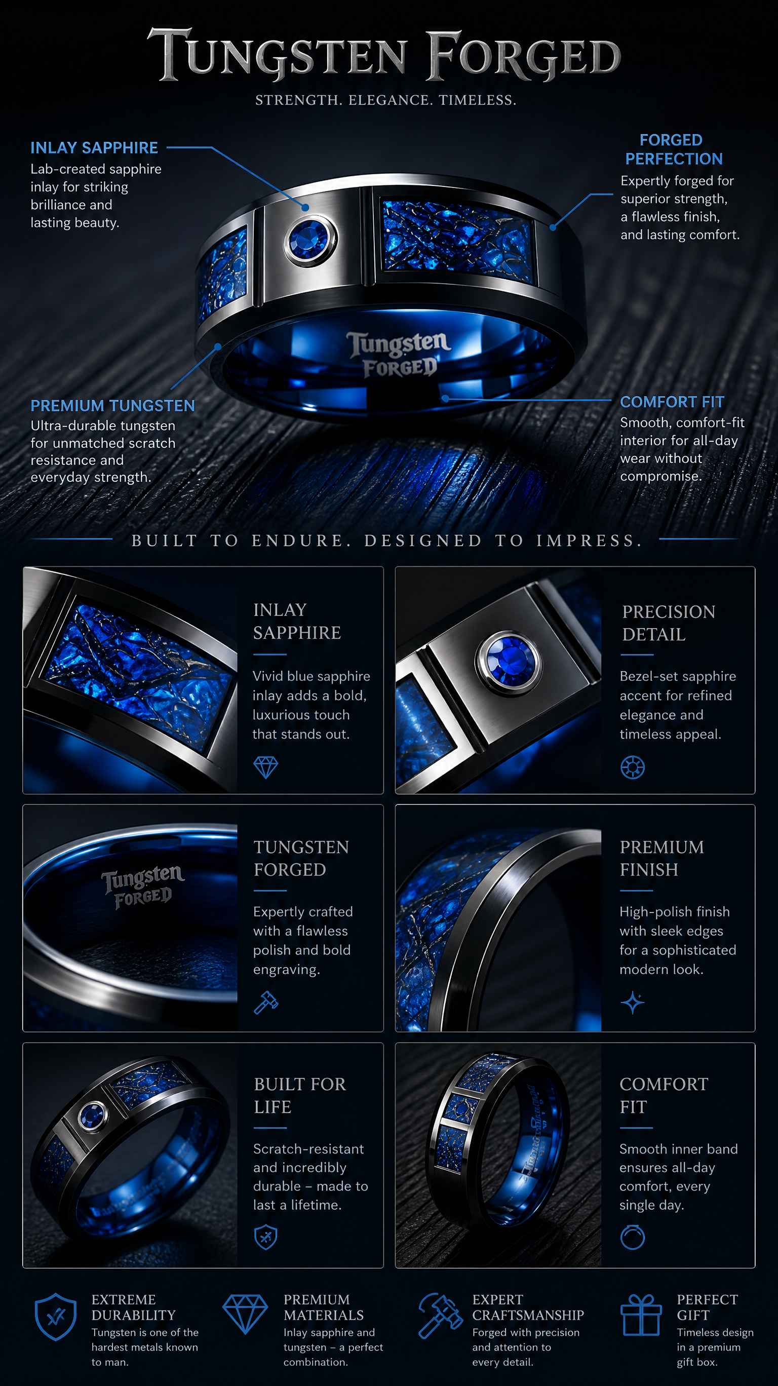 Inlay Sapphire - Tungsten Forged