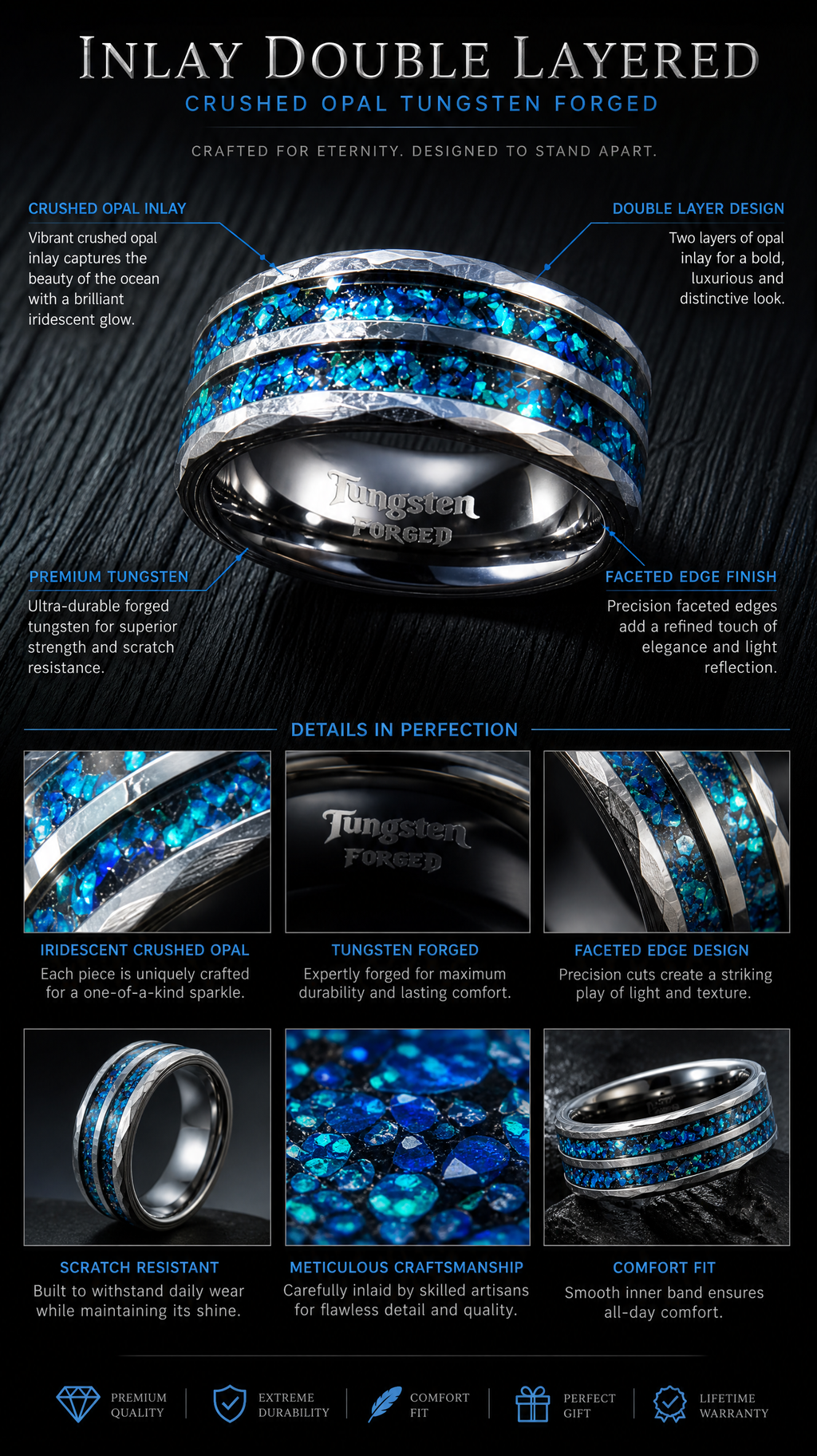 Double layer crushed opal Tungsten forged