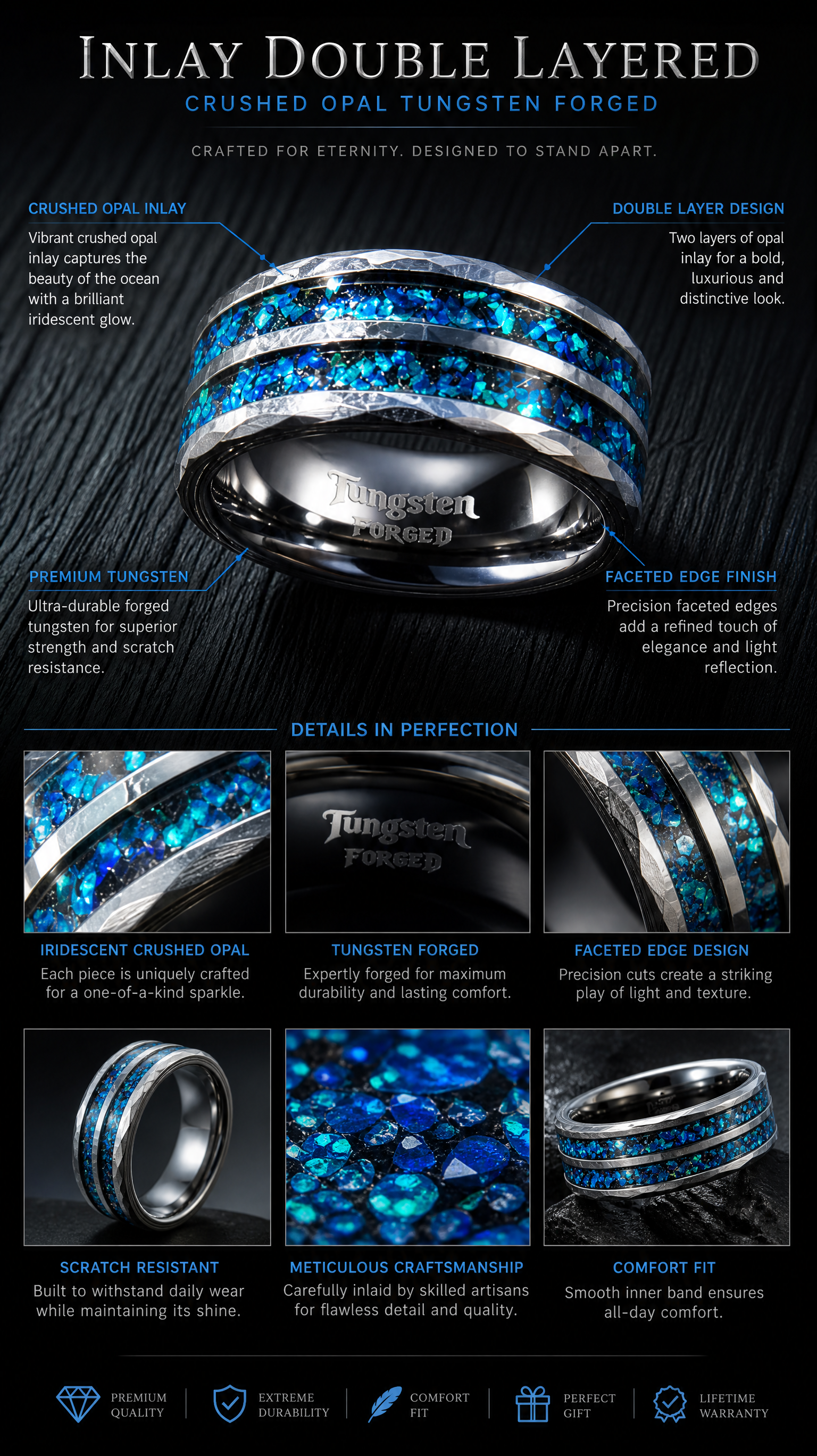 Double layer crushed opal Tungsten forged