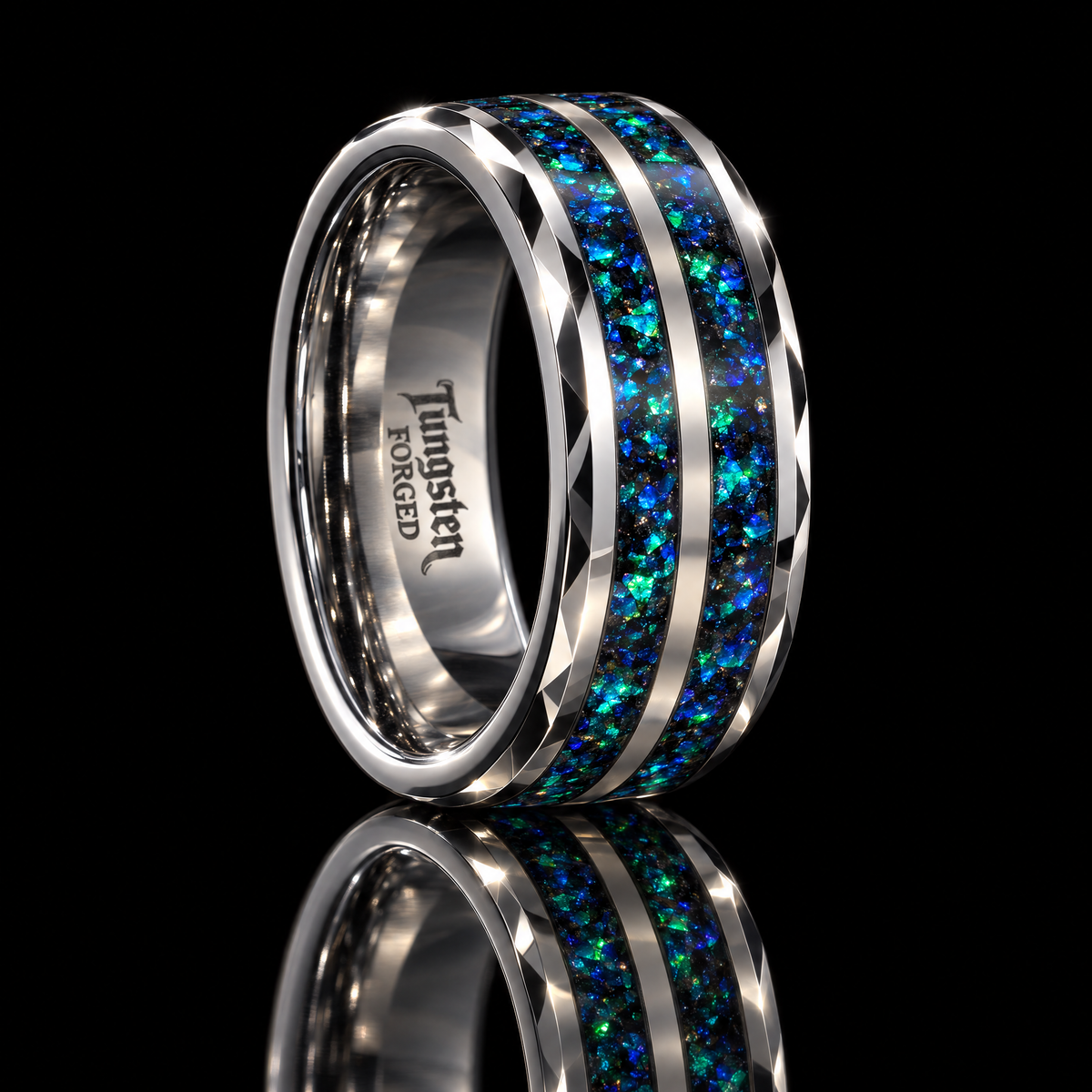 Double Crushed Opal Tungsten Ring | Forged