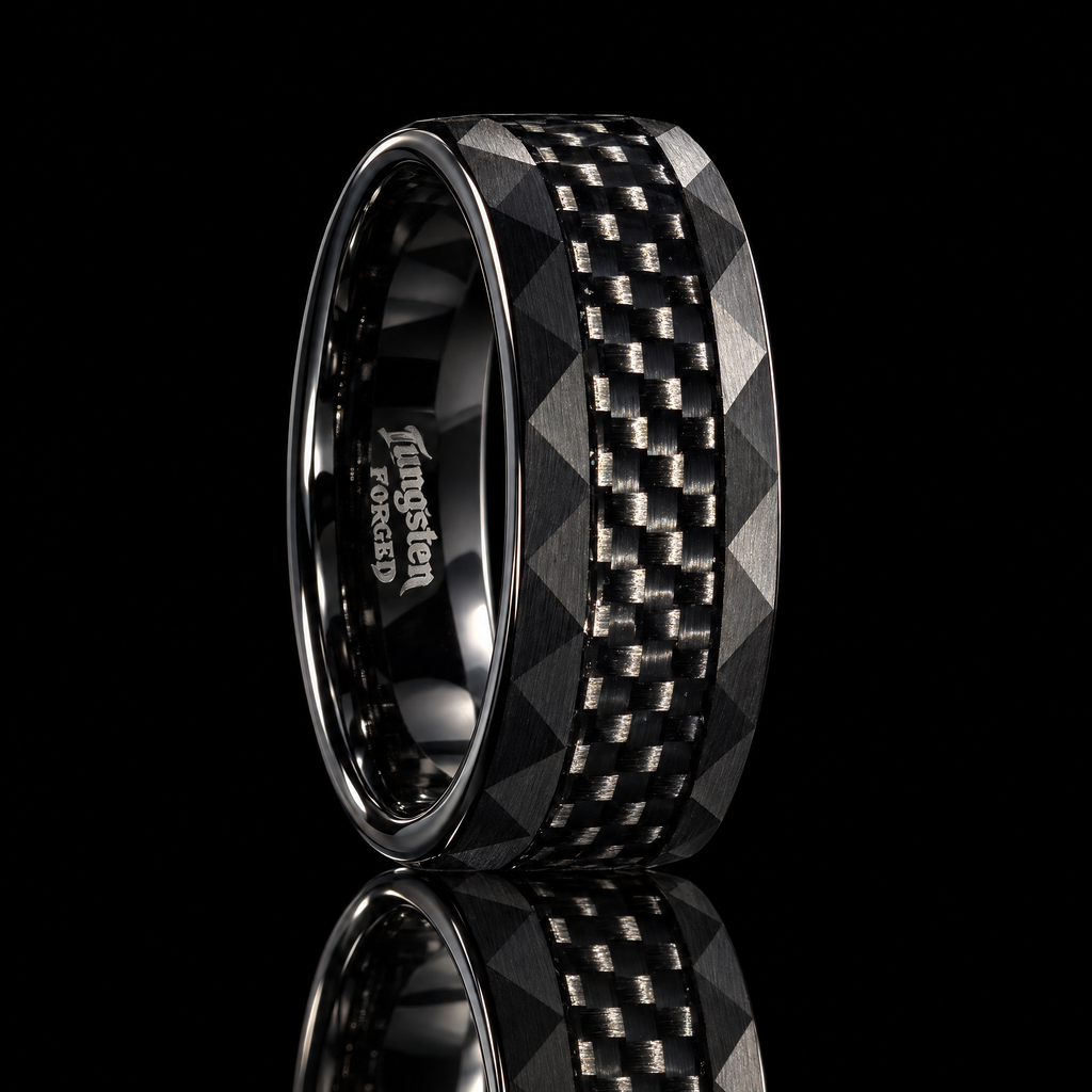 Matte Black Carbon Fiber Tungsten Ring | Forged