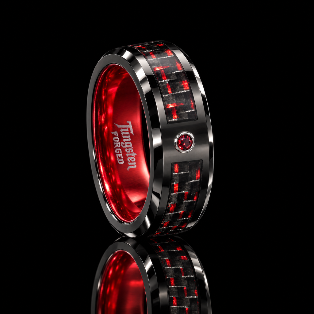 Ruby Carbon Fiber Tungsten Ring | Forged