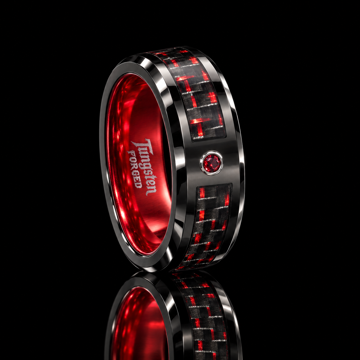 Ruby Carbon Fiber Tungsten Ring | Forged