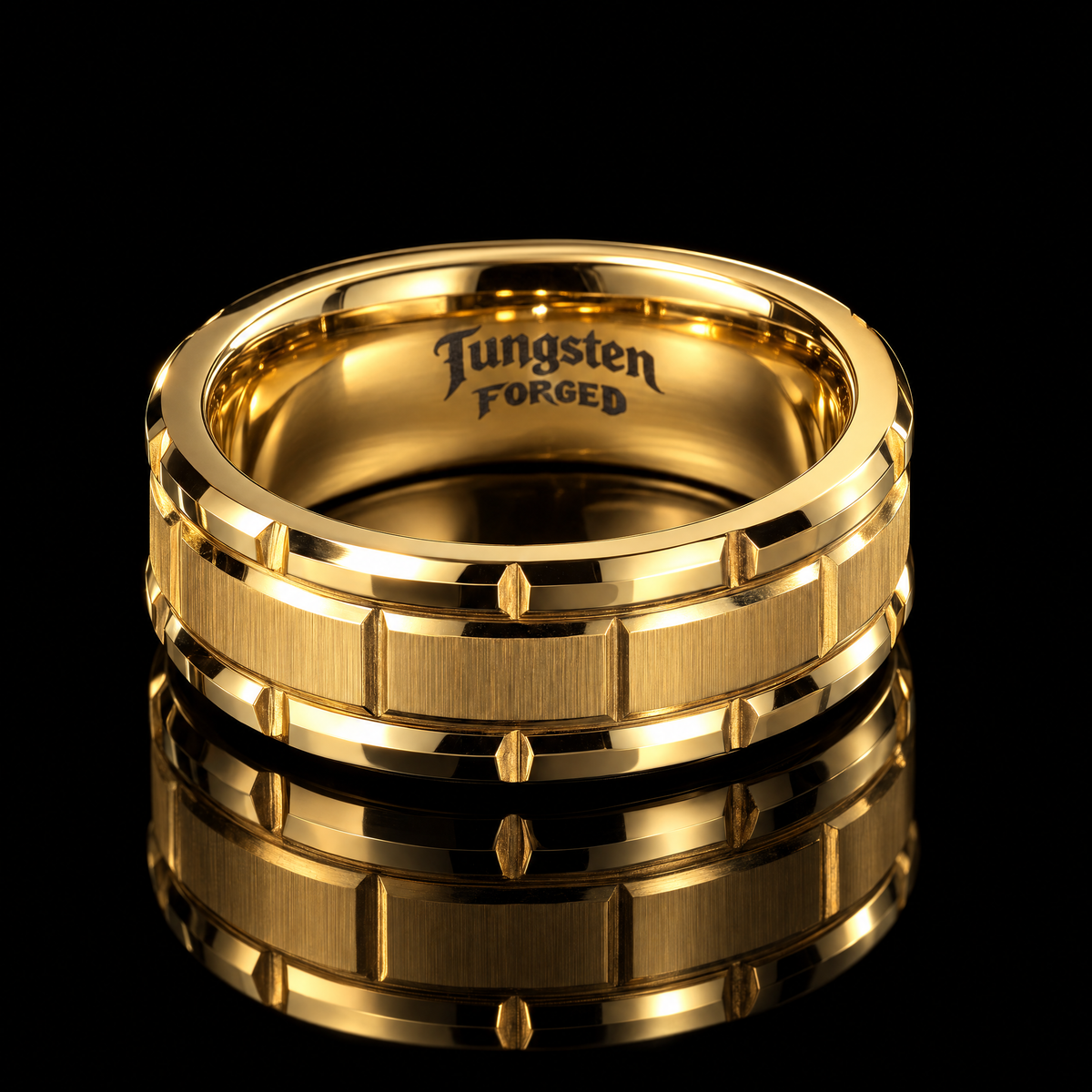 Gold Brick Tungsten Ring | Forged