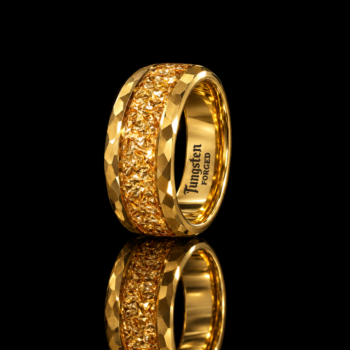 Gold Foil Inlay Tungsten Ring | Forged