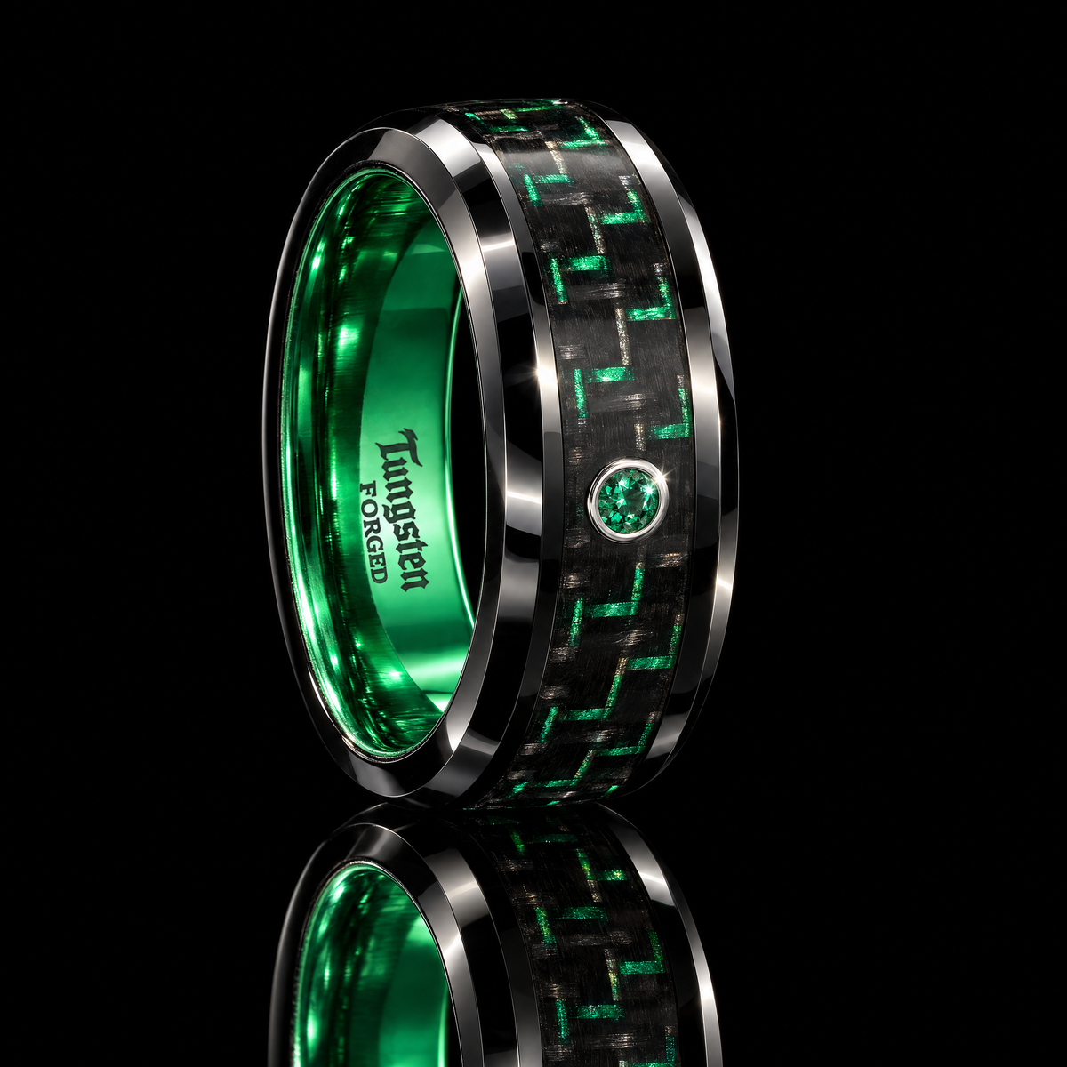 Emerald Tungsten Ring | Forged