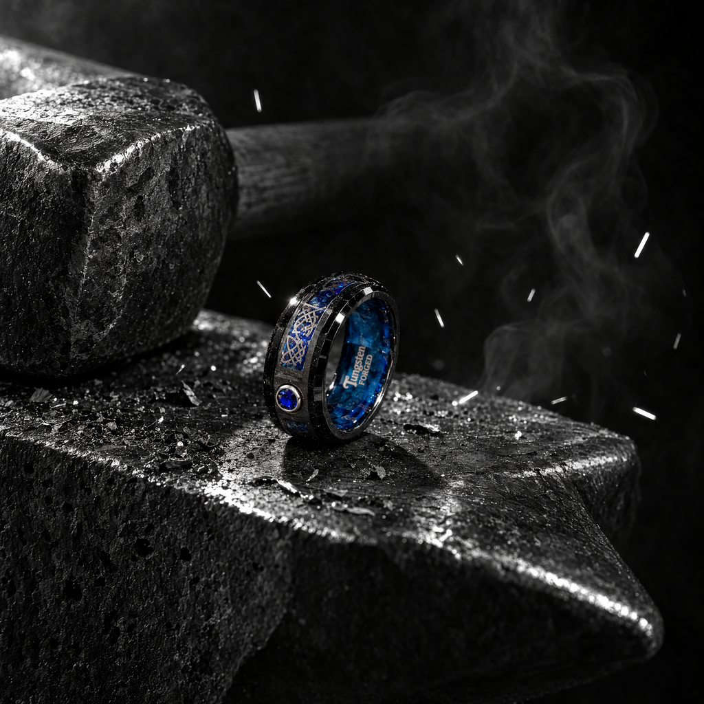 Blue Sapphire Tungsten Ring | Forged