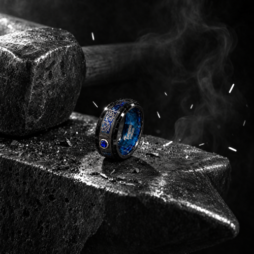 Blue Sapphire Tungsten Ring | Forged