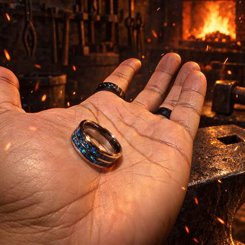 Double Crushed Opal Tungsten Ring | Forged