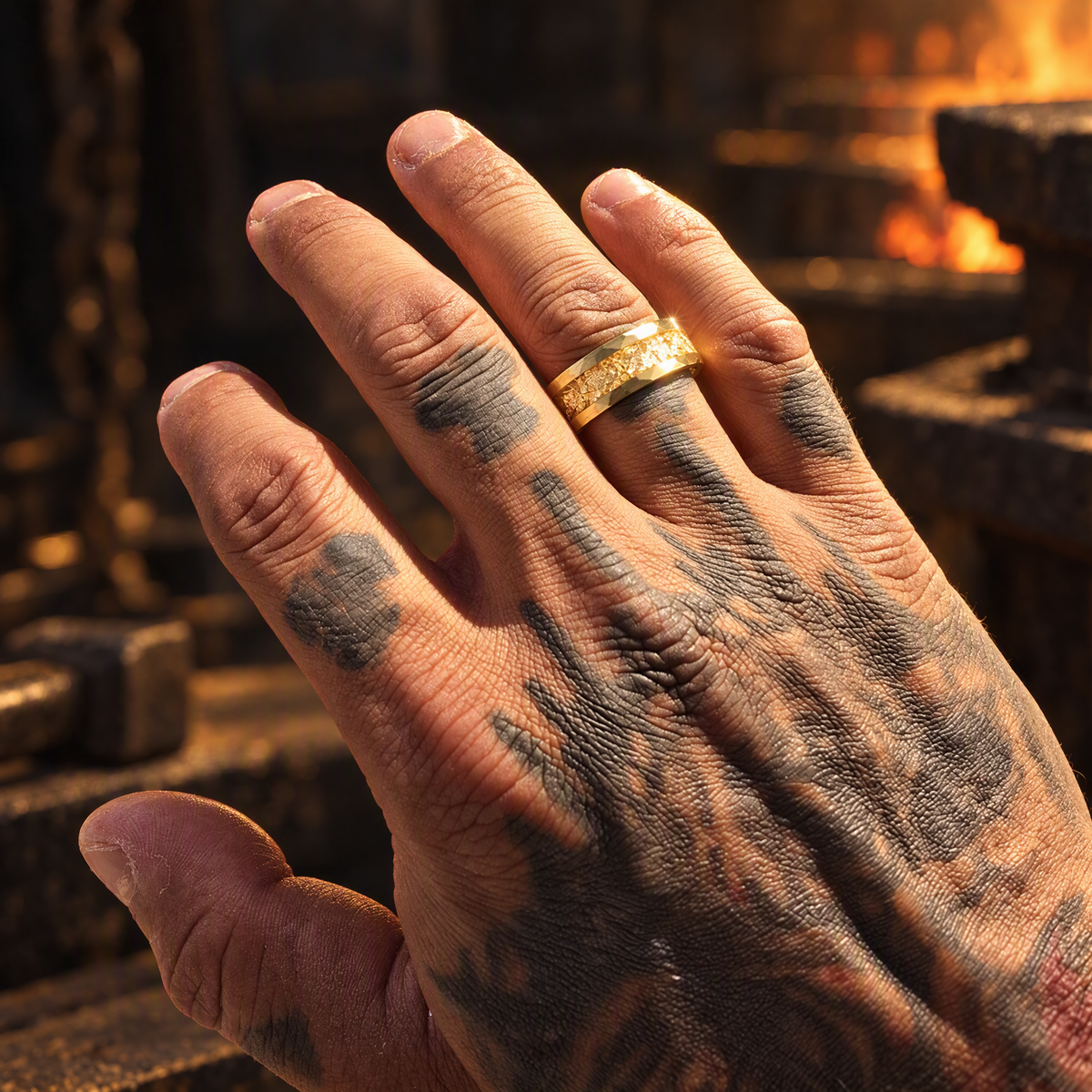Gold Foil Inlay Tungsten Ring | Forged