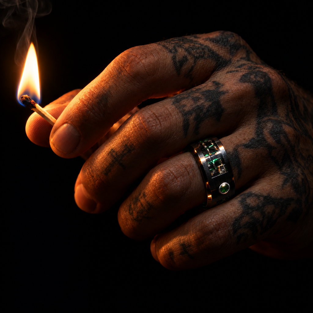 Emerald Tungsten Ring | Forged