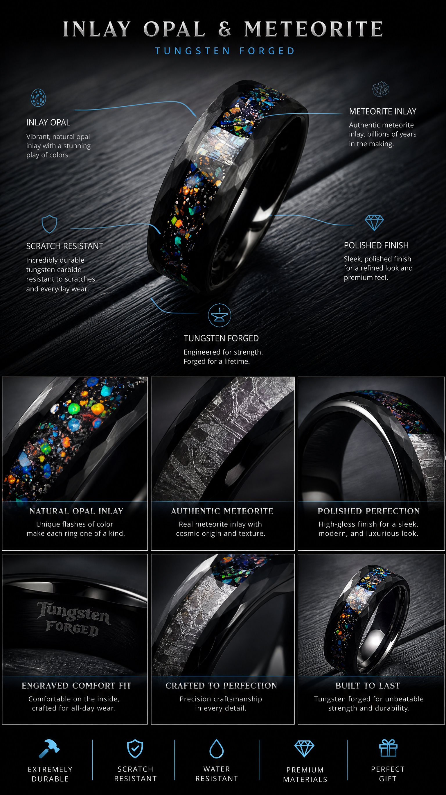 Inlay Opal & Meteorite - Tungsten Forged
